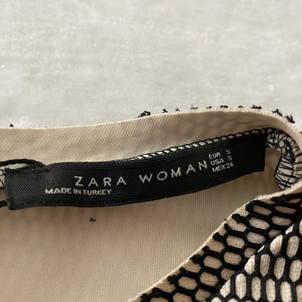 ZARA Woman Dress Black Ivory Textured Fit &‎ Flare NWOT Size Small - Picture 4 of 6